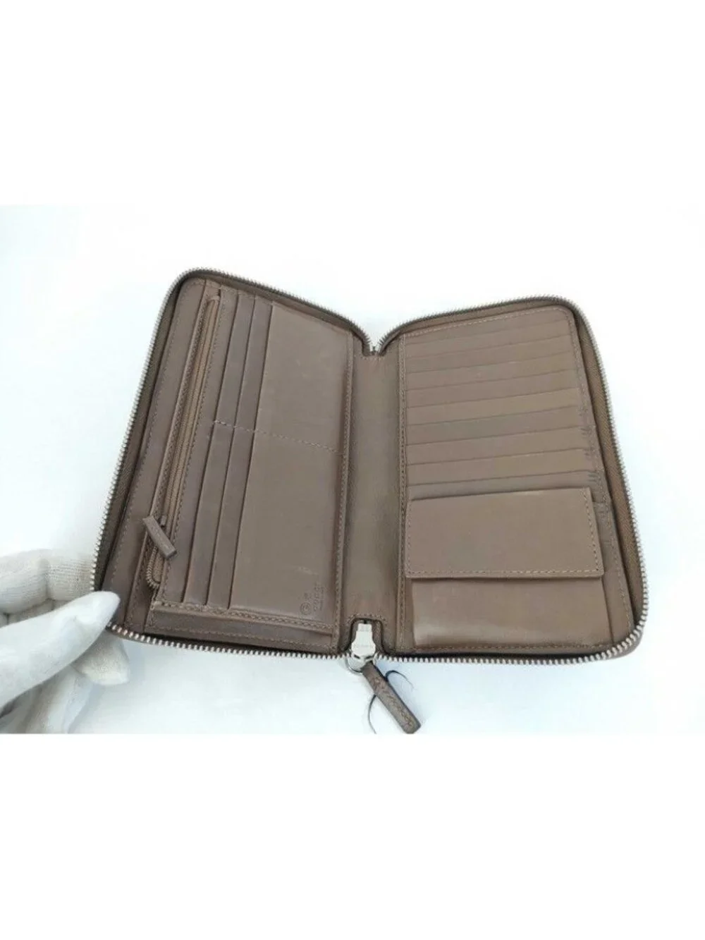 Gucci Wallet Micro Guccissima Travel Document Case Brown Leather Zip Around - Picture 8 of 9